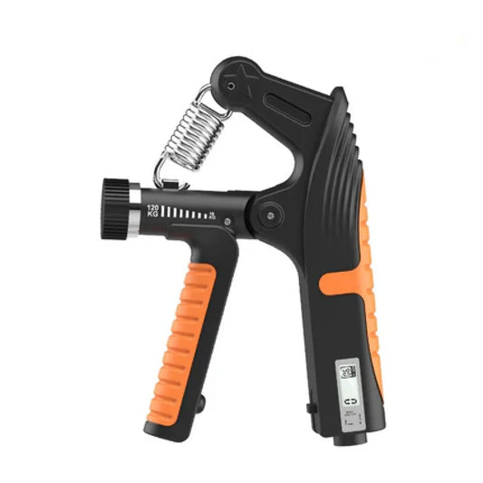 An orange grip strengthener with a strength of 120kg-265lbs